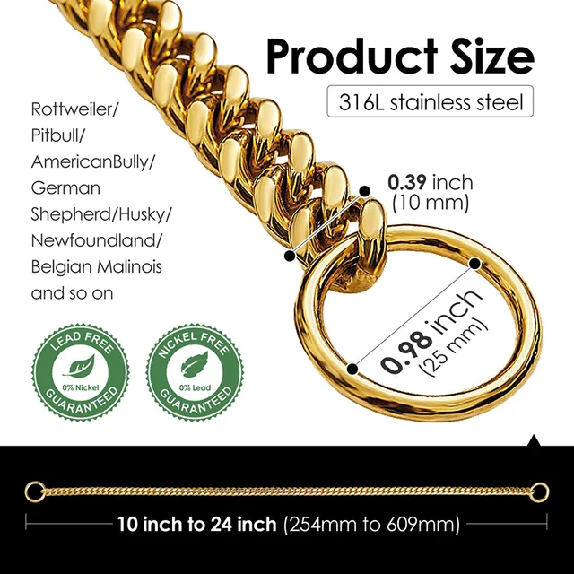 Stainless Chain Collar Large Collar Chain For Metal Dog Dogs Medium Links Link Small Steel Gold Cuban Walking Training 2