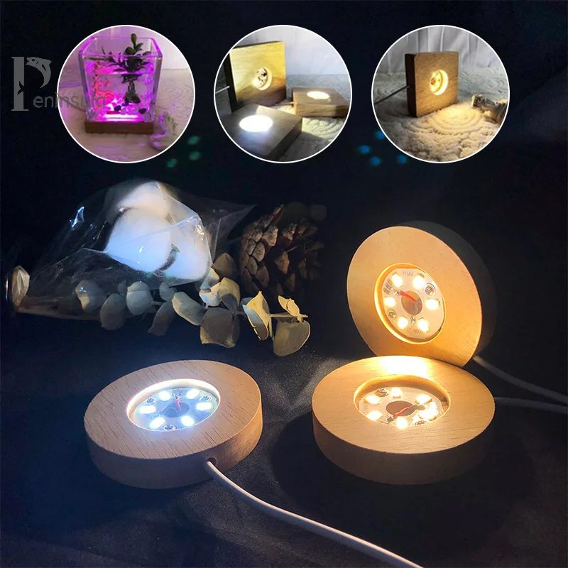 나무 LED 조명 디스플레이 베이스, 크리스탈 유리 송진 아트 장식, 나무 야간 램프 베이스, LED 조명 회전 디스플레이 스탠드
