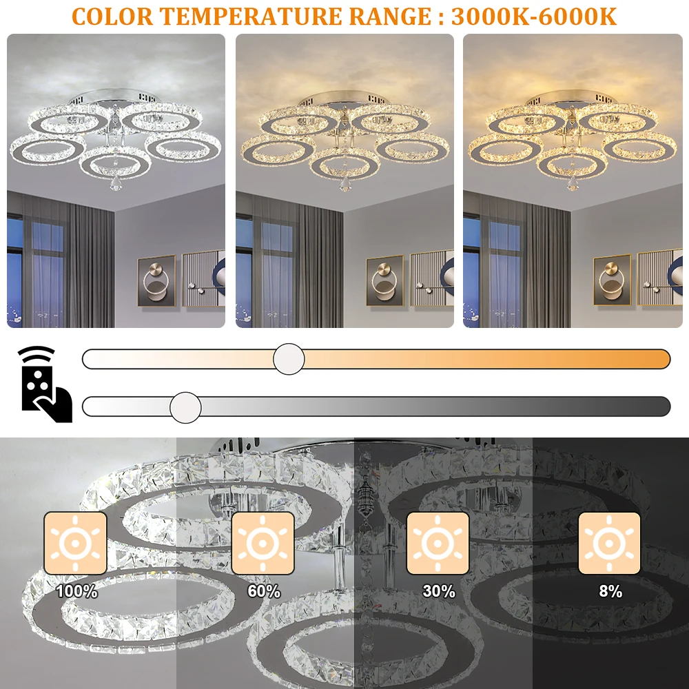 Modern Led Chandelier K9 Crystal Ceiling Lamp Fixture Bedroom Living Dining Room Pendant Light Lustres Home Decor Plafonnier Lum