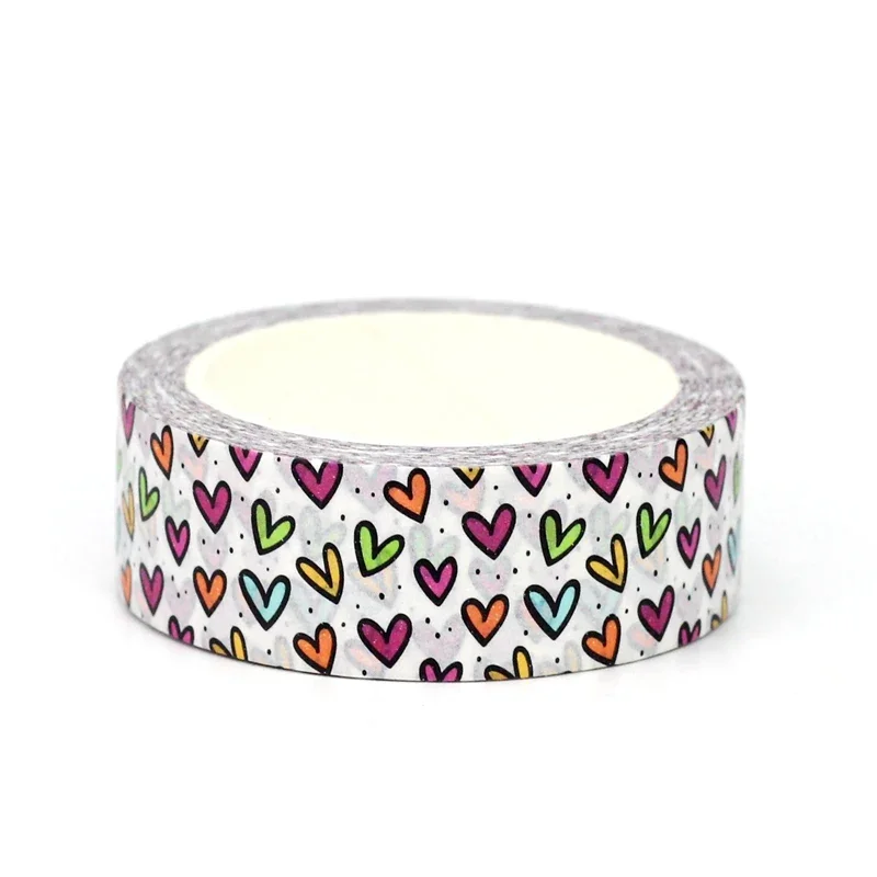 2025 NEW 1PC 10M Decorative Colorful Hearts Washi Tape for Scrapbooking Journaling Adhesive Masking Tape Cute Stationary 2