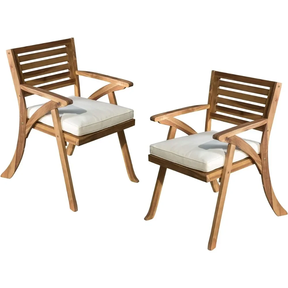

Christopher Knight Home Hermosa Outdoor Acacia Wood Arm Chairs, 2-Pcs Set, Teak Finish / Cream