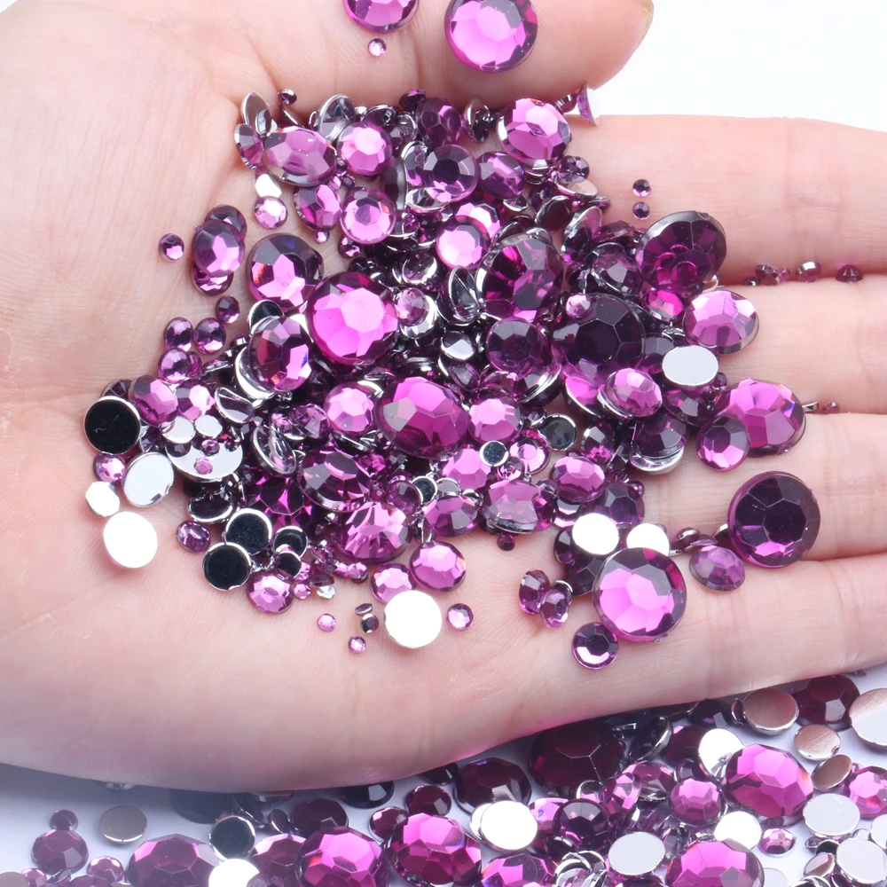 

9mm 50pcs Acrylic Rhinestones Flatback Facets Round Glue On Stones DIY Craft Backpack Garment Accessories