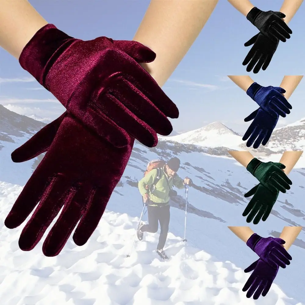 Opera Costume Solid Color Female Mittens Full Finger Warm Gloves Velvet Full Finger Gloves