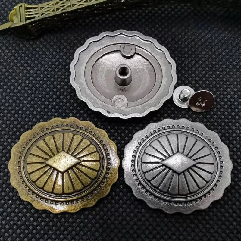 5Pcs 30*27mm Retro Silver Tribal Beauty Diamond Flower Leathercraft Belt Handbag Conchos Screwback Leather Trim