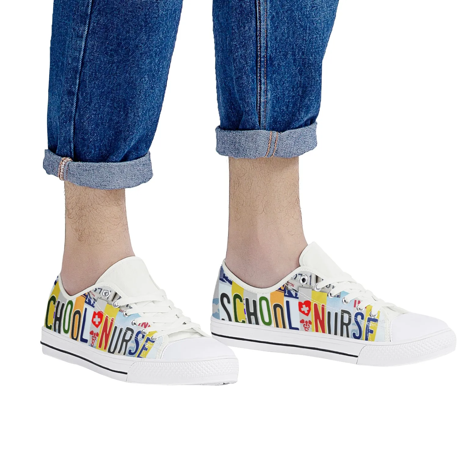 Women's Fashion Vulcanize Shoes New Retro License Plate School Nurse Canvas Shoes Flat Fashion Comfortable High Shoes