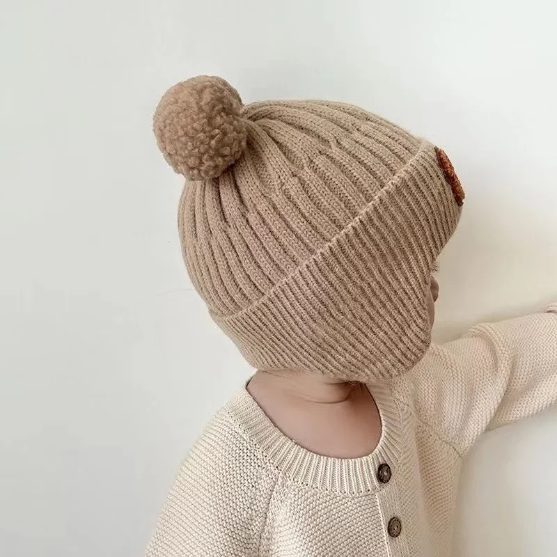 New Baby Warm Hat Cute Bear Double Ball Hat Infant and Toddler Warm Ear Protection Knitted Wool Hat Autumn/Winter 5