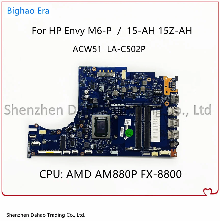 

For HP Envy 15-AH 15Z-AH M6-P Laptop Motherboard ACW51 LA-C502P With FX-8800 CPU 813021-601 835049-601 Free shopping