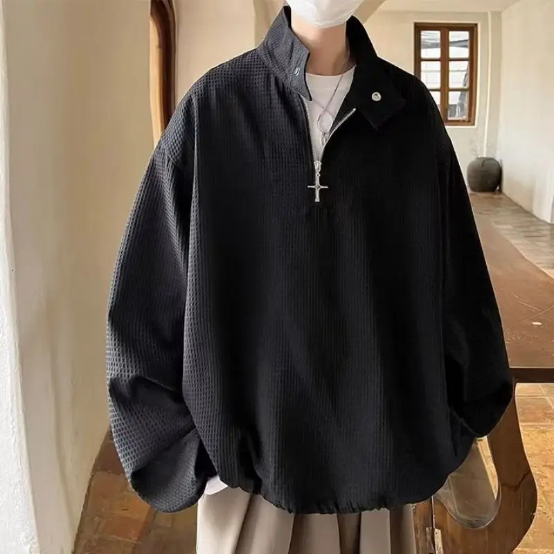 Sweatshirt Womne Men Fashion Casual Pullover Personality Stand Collar Hoodie Autumn Thin Long Sleeve Solid Color Top