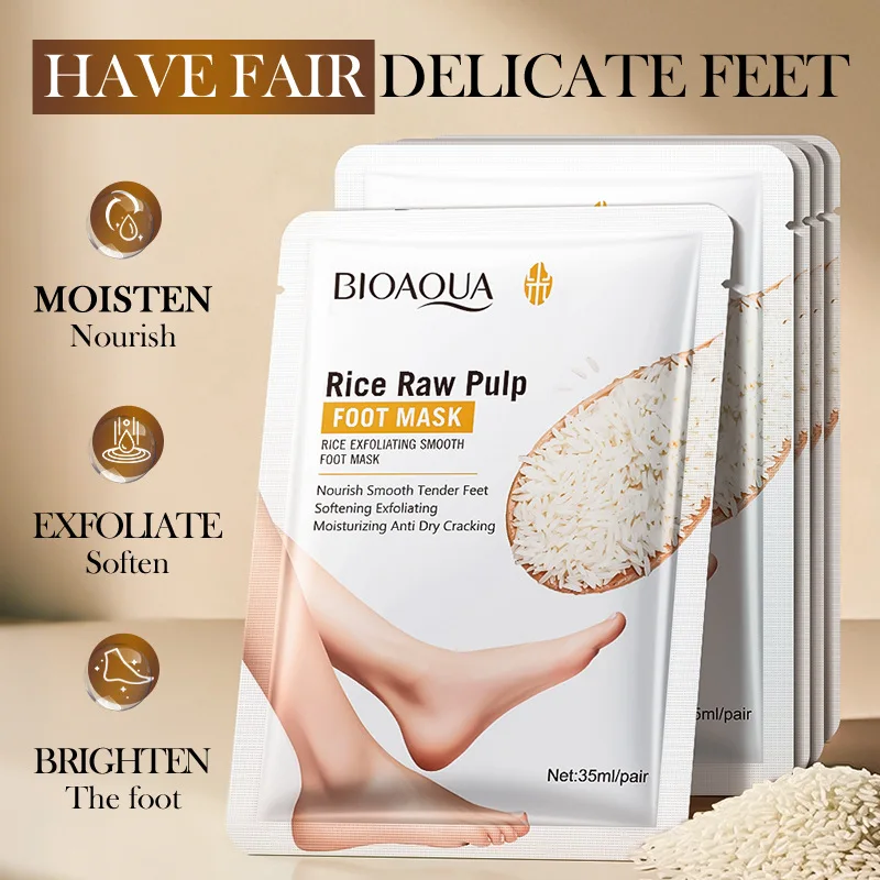 BIOAQUA White Rice Foot Mask Moisturizing Whitening Foot Peeling Mask Exfoliating Feet Spa Pedicure Exfoliant Feet Skin Care