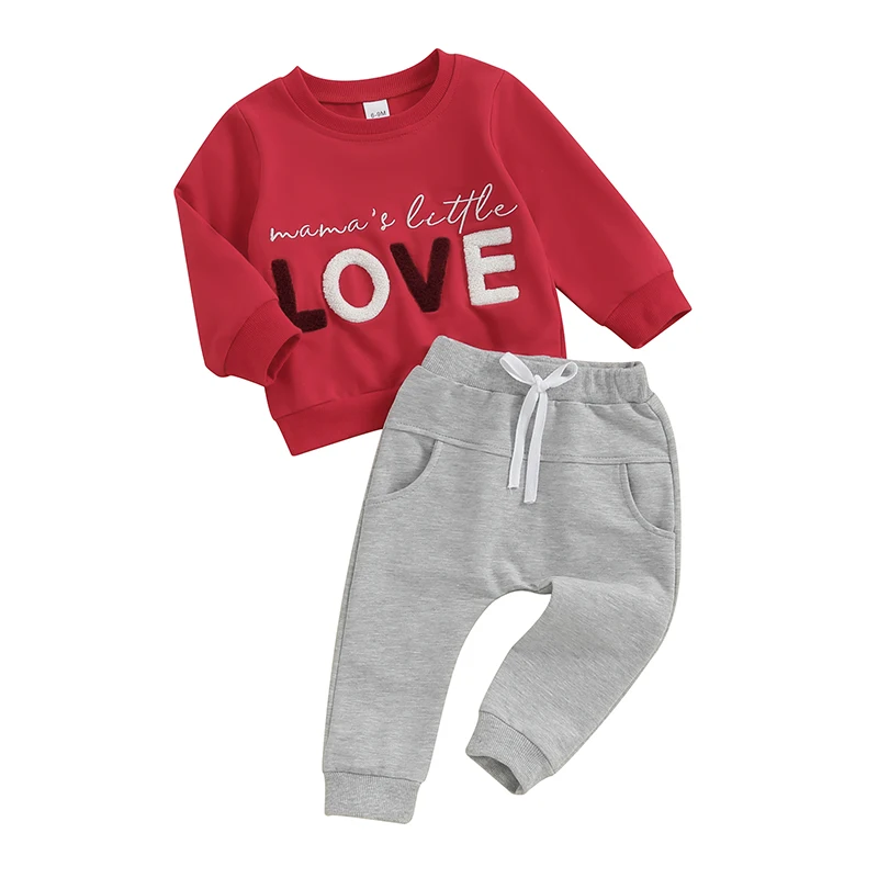 Toddler Baby Boy Valentines Day Outfit Infant Little Kids Long Sleeve Mama s Little Love Heart Sweatshirt Pants Set