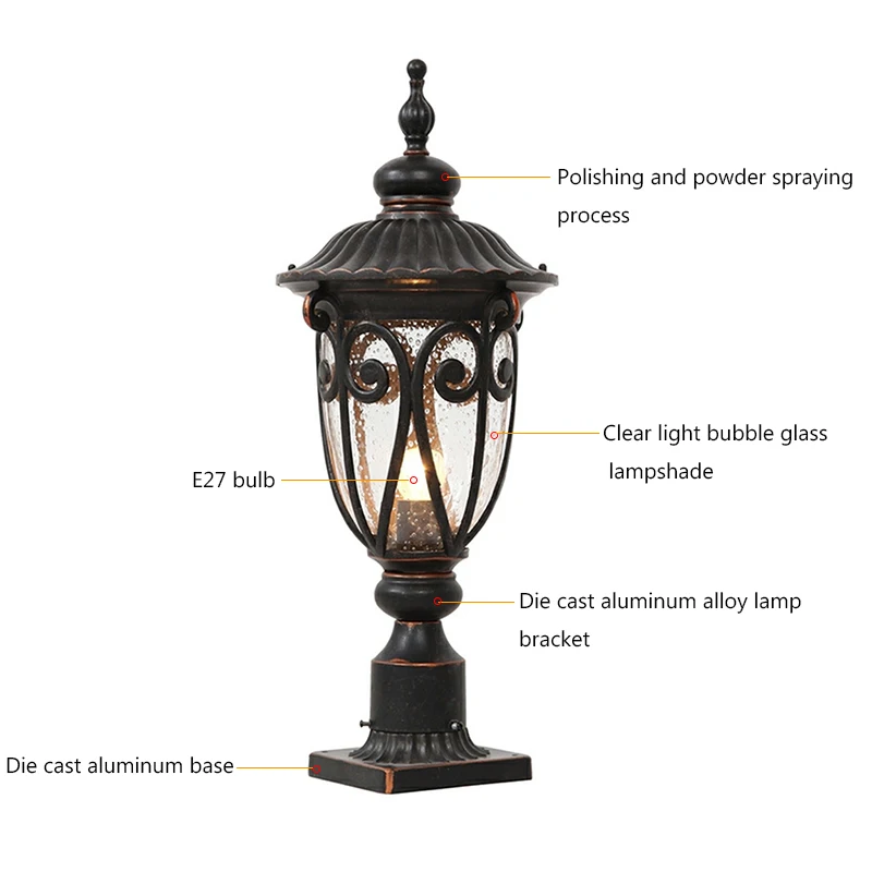 Outdoor Post Light Waterproof Pole Lantern Lighting Fixtures E27 Anti Rust Aluminum Street Lamp for Garden walkway Patio Pathway 6