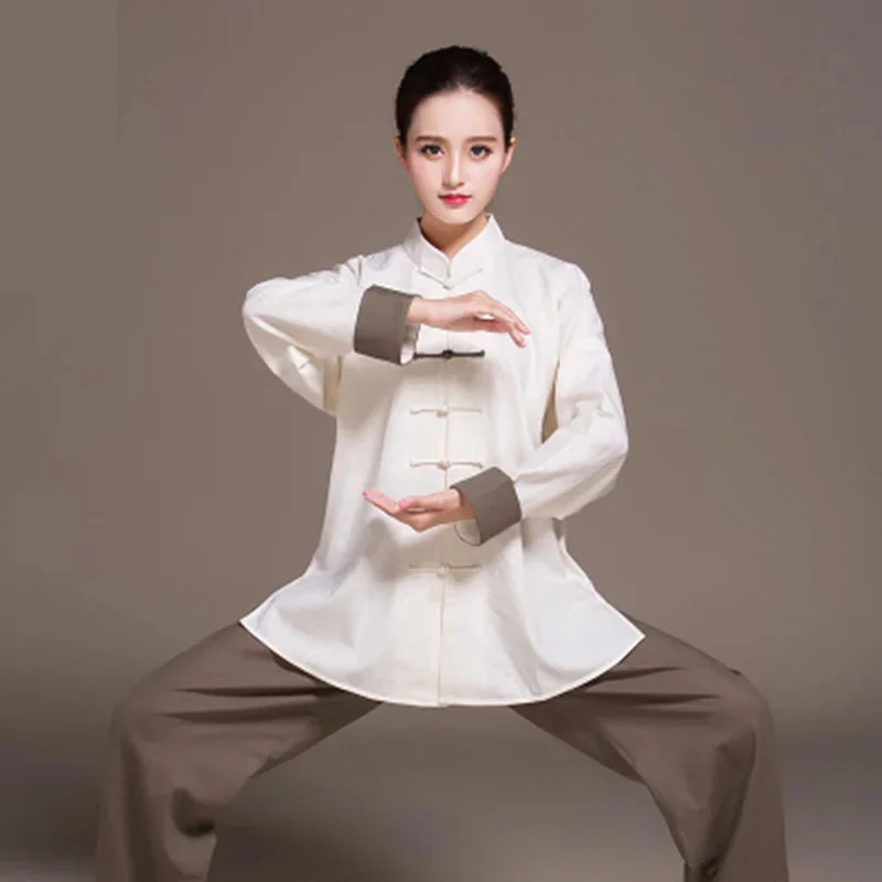

Women Linen Wushu Training Clothing Bi-color Taiji Suit Female Kung Fu Uniform Martial Arts Tai Chi Jiu Jitsu Long Sleeve Set