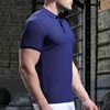 Men's Solid Colour Sports Tee Gym Fitness Training Clothes Tight Stretch Running Jersey Golf Baseball Short Sleeve Neck T-shirt 3