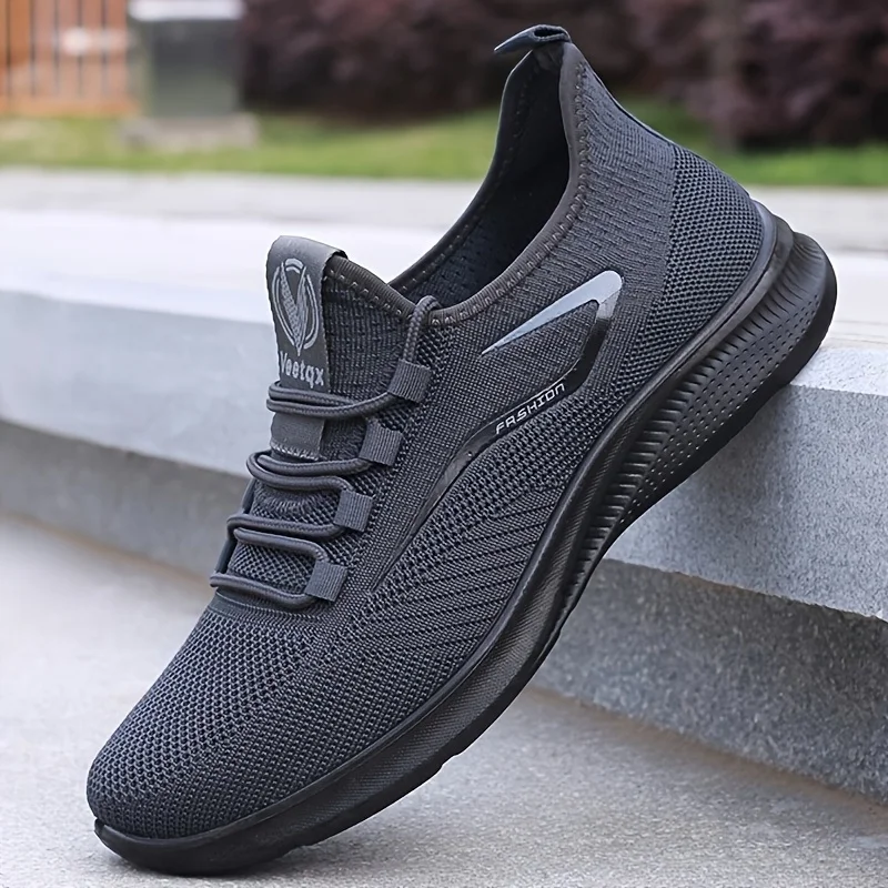 Breathable Lightweight Men's Knit Sneakers Slip Resistant Training Shoes for Running Basketball Black White Sports Shoes PU Sole 7
