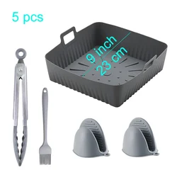 Large 23cm Square Silicone Air Fryer Liners - Reusable 9-Inch Tray Basket Insert (5 Pcs)