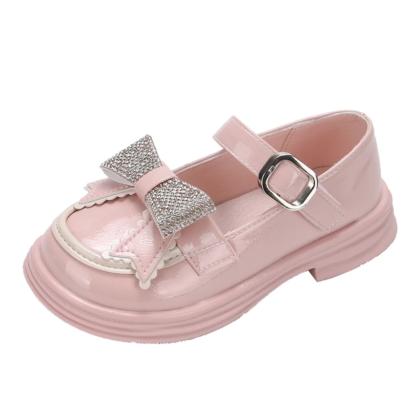 Cute Girls Rhinestone Bow Pink Versatile Casual 2023 Children's Fashion Shoes for Party Wedding Shows Hook & Loop Casual Shoes 6