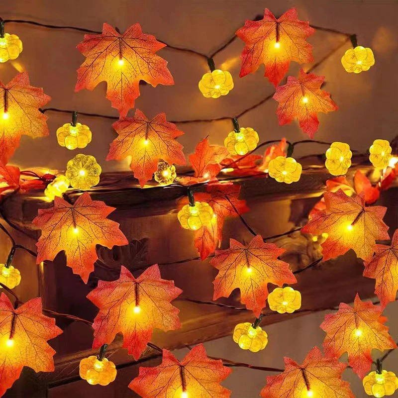 Pumpkin Maple Leaves String Lights Fall LED Fairy Light Garland Autumn ...