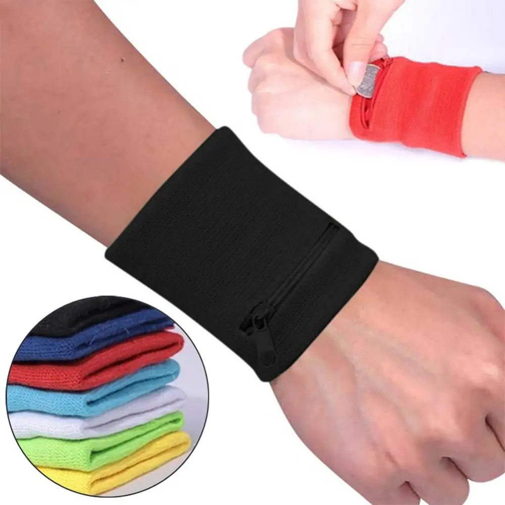 

1Pc Wallet Pouch Wrist Wrap Bandage Elastic Adjustable High-quality Sweat-absorbing Support Zipper Running Sports Wristband