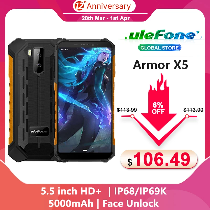 Ulefone Smartphone Armor X5 Android 10.0 5.5" HD+ 3GB RAM 32GB ROM NFC Face ID Dual SIM 4G LTE Mobile Phone infinix new model mobile