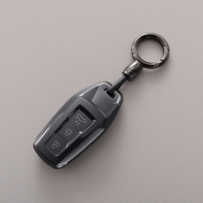 Sleek Transparent Black Car Key Case Cover with Keychain