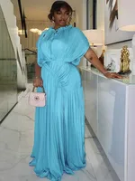 Long Summer Dress Woman High Waist Draped Chic Sky Blue Dress Straight One Piece Casual Elegant Maxi Dresses for Evening - Image 3