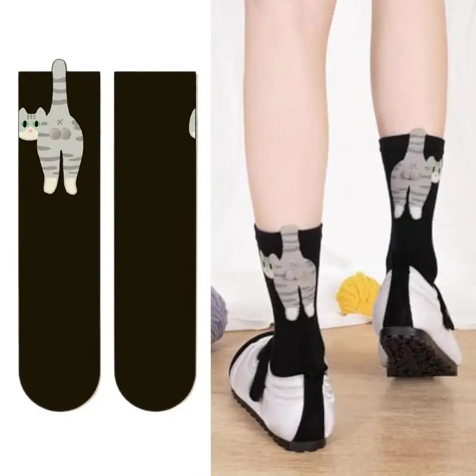 Calzini Gatto Con Palline - Simpatici Calzini In Cotone Donna, Divertenti, 3D, Novità - 2