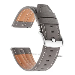 22mm Retro Calfskin Leather Quick Release Watch Strap - Sporty Replacement Band - 22mm (Grey belt)