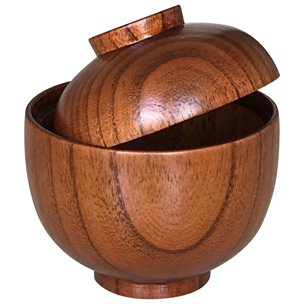 

Wooden Bowl with Lid Wood Food Serving Bowl Soup Bowl Salad Bowl Rice Bowl