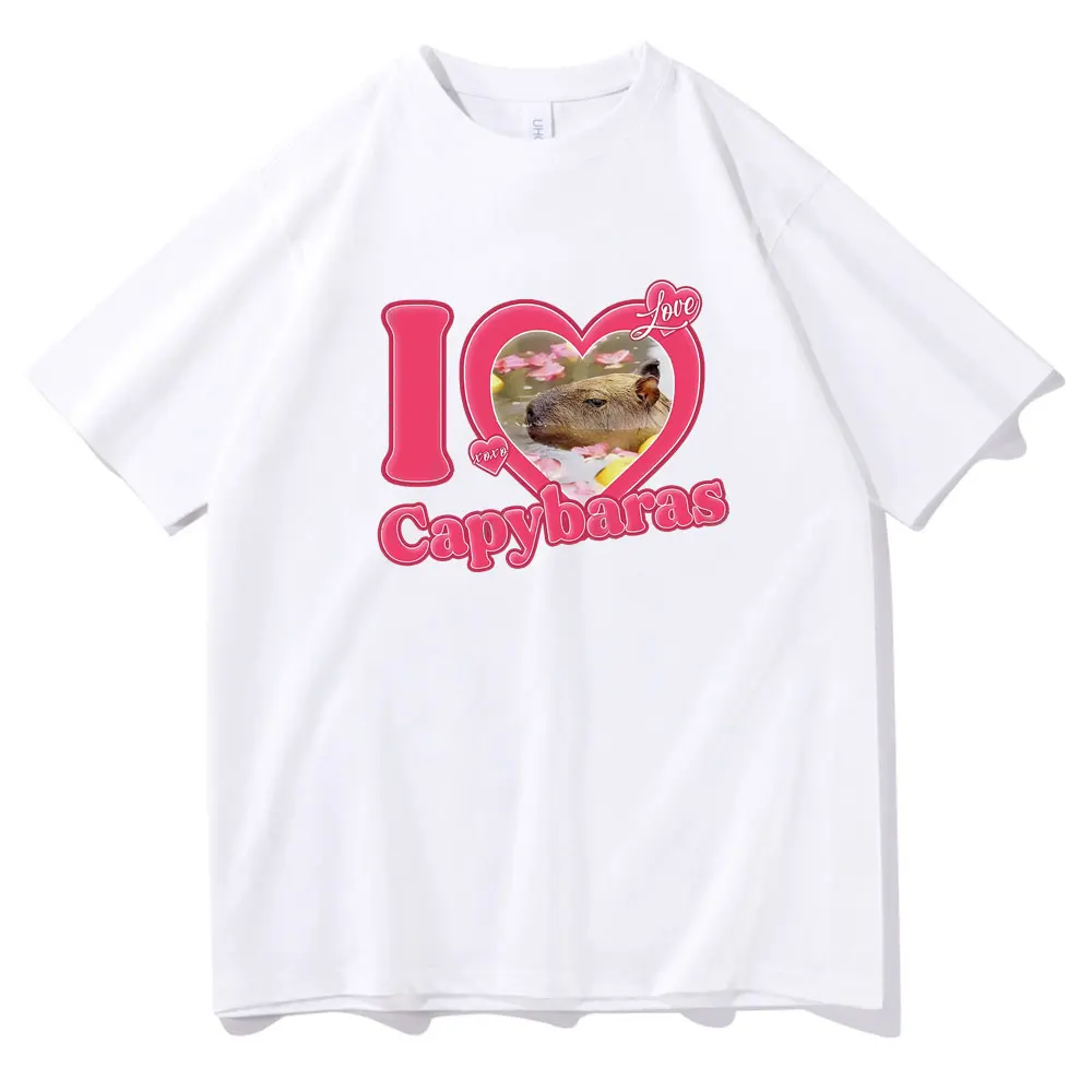 

I Love Capybaras Print T-Shirt Summer Cotton T-shirt Casual Loose Men T-shirts Crew Neck Hip Hop Funny Tshirt Women Streetwear