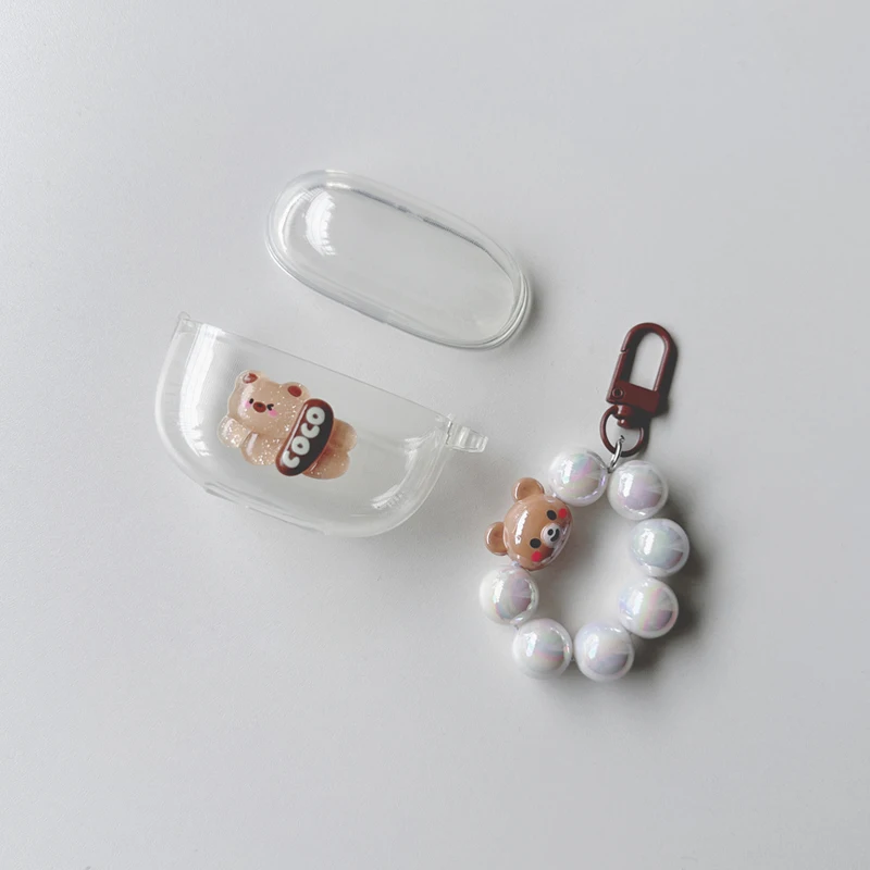 For JBL TUNE FLEX Case Cute Bear / Cartoon Silicone hearphone cover Transparent Earphone Cover with Keychain