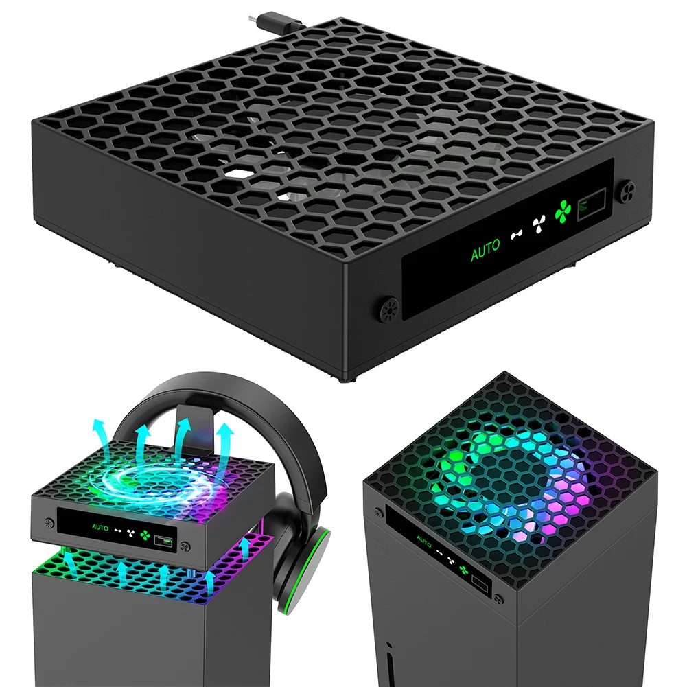 Xbox 시리즈 X 콘솔용 RGB 온도 제어 냉각 선풍기 시스템, 속도 조절 가능, 방열 선풍기 USB 포트, 3 단계