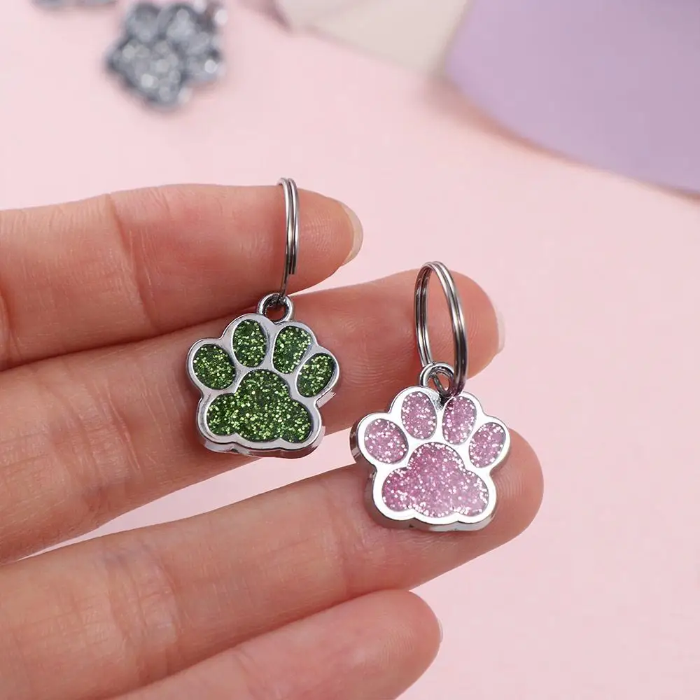 Cat Dog Paw Print Dog Cat Tags Anti-Lost Pet Glitter Pendant with Hook Exquisite Pet Collar Tag Pendant Kitten