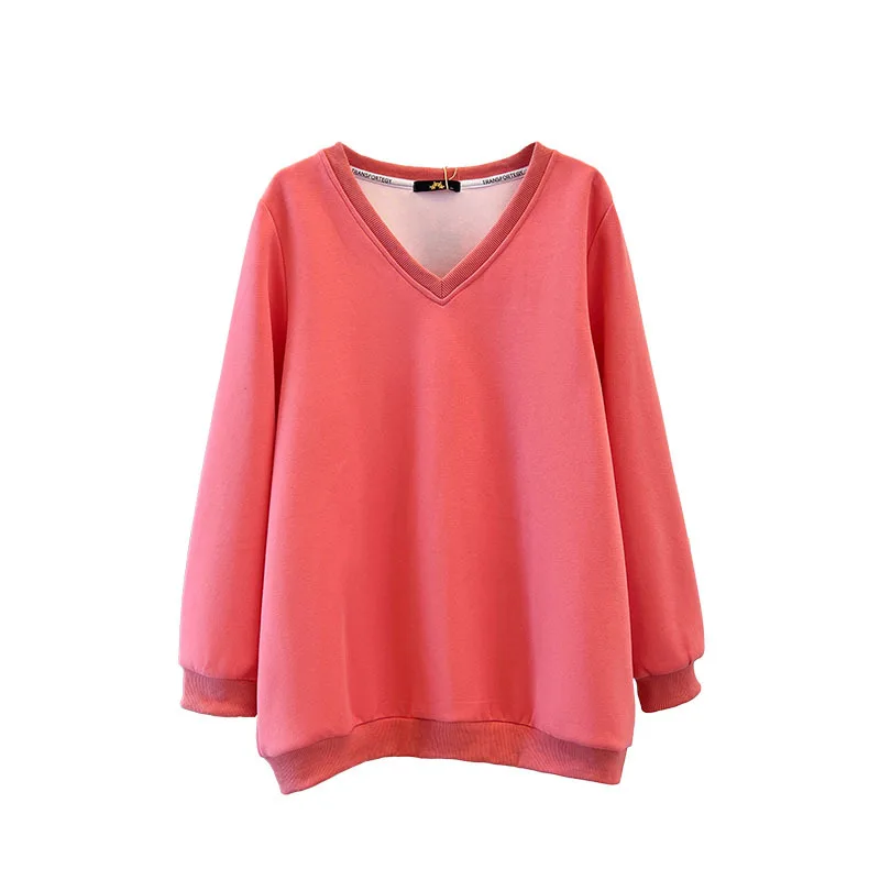 150Kg Plus Size Women\'s Bust 157 Autumn Spring Loose Solid Casual V-Neck Top Long Sleeve Sweatshirt 6XL 7XL 8XL 9XL 10XL