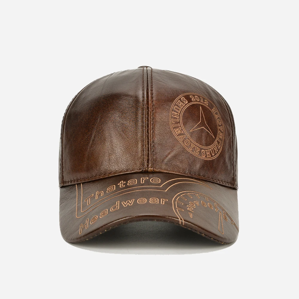 Fashion Men Genuine Cowhide Leather Baseball Cap Casual Real Leather Hat Autumn Winter Real Cowhide Leather Ear Protection Caps 3