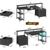 Computer Desk 59" with File Drawer, Gaming Desk with LED & Power Outlets, Home Office Desk with File Cabinet & Storage Shelves 3