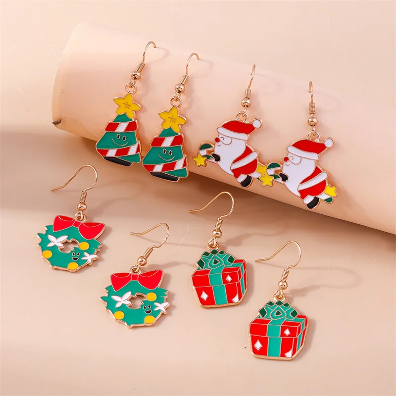 Leslie Neue Weihnachtsohrringe Weihnachtsbaum Weihnachtsmann Hirsch Glocke Schneemann Ohrringe Frohes Neues Jahr Schmuck Geschenke – Detail 2