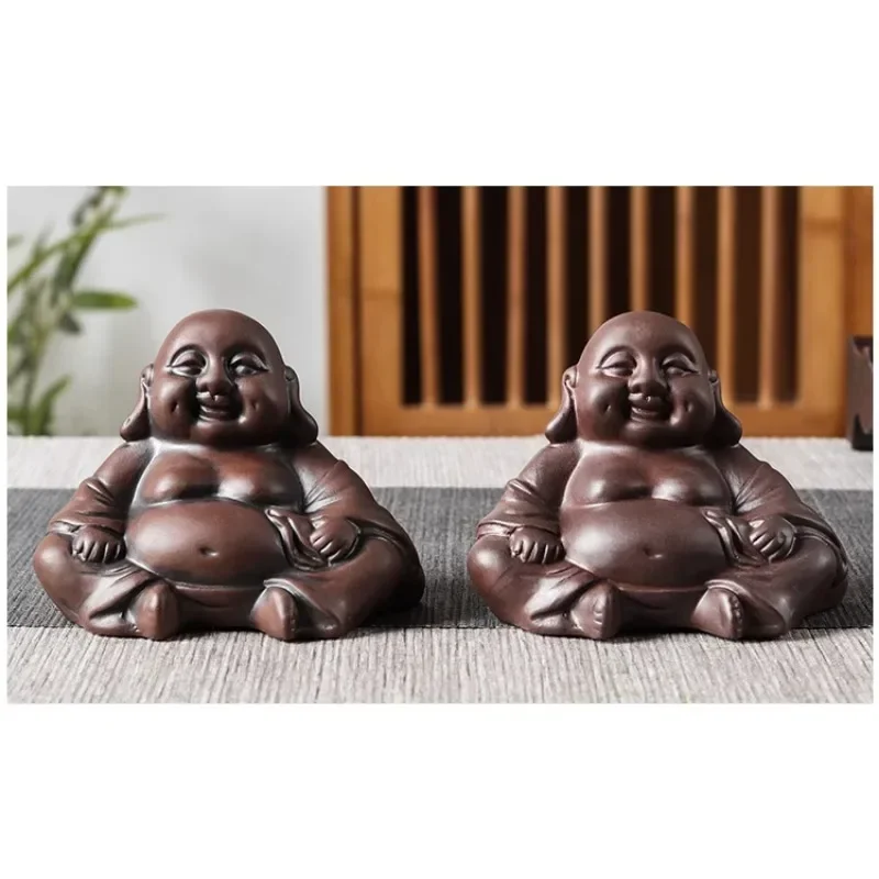 1Pc Yixing Purple Clay Tea Pet Character Buddha Statue Ornaments Handmade Tea Figurine Boutique Set Decoration tea pet ornaments