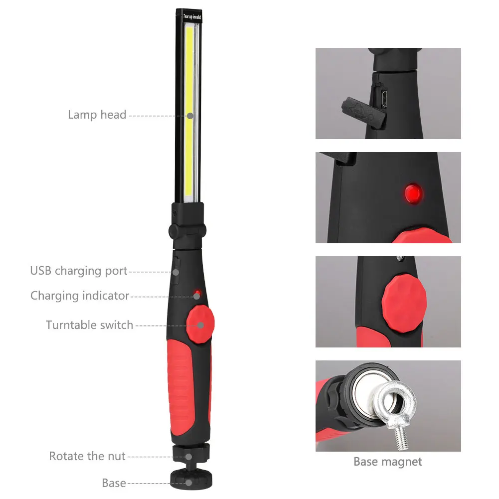 1/2/4Pcs Folding Flashlight COB LED Work Light Rechargeable Strip Lamp Magnetic Inspection Lamp for WorkShop Car Repair Lighting led flashlight led work light work light