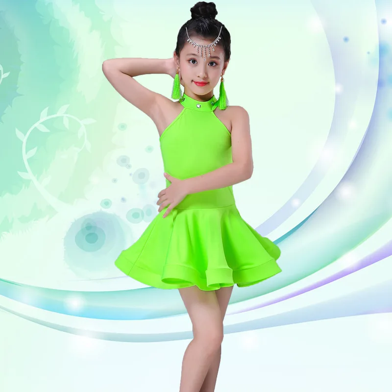 Girl Dance Costume Children Costumes Set Diamond Pleated Skirt Latin Dance Dress Kids Latin Dress Costume for Girls Ballroom Costume Salsa Rumba Cha Cha Tango Stage