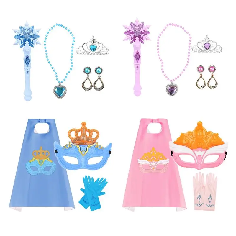 

Princess Dress Up Set For Girls Toddler Dress Clothes Jewelry Queen Role Play Light Up Snowflake Wand Girls Cosplay Costumes