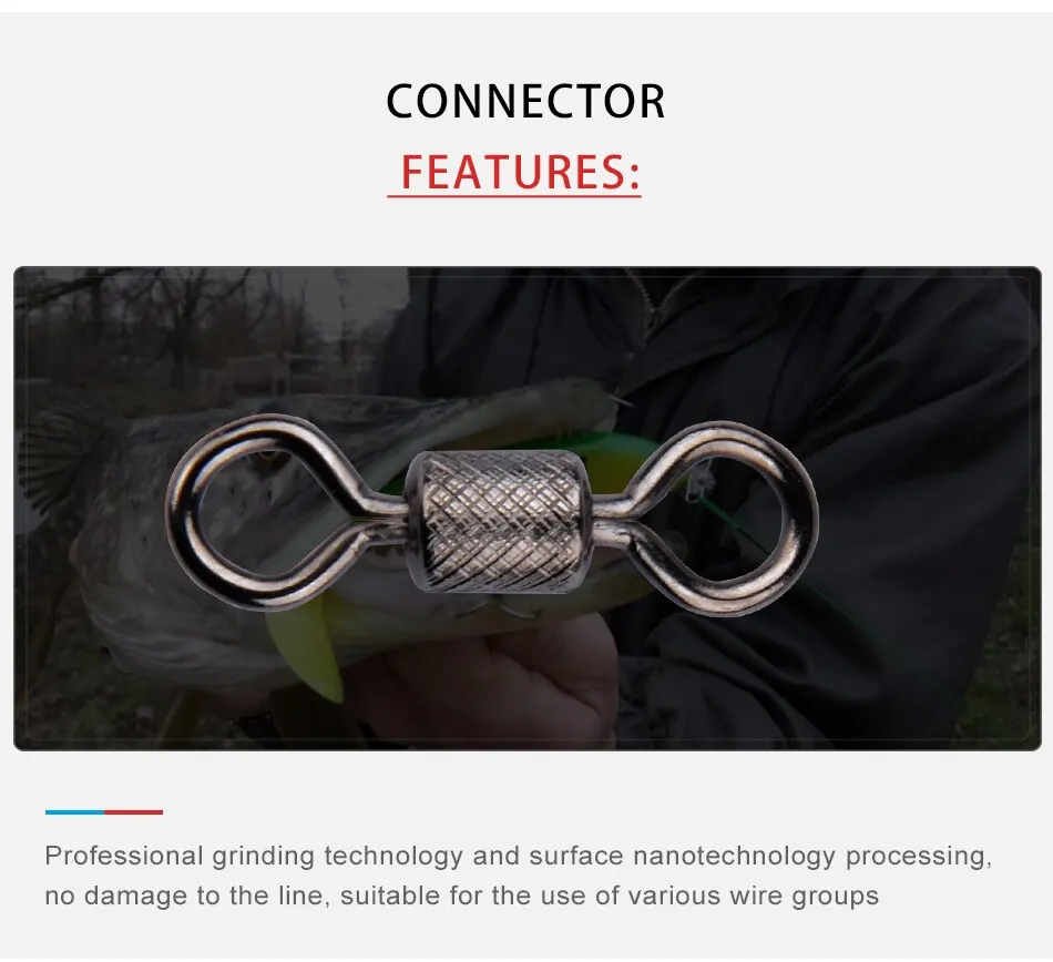 Description Picture 2 of itemMEREDITH Fishing Swivels Ball Bearing Swivel 50PCS/Lot with Safety Snap Solid Rings Rolling Swivel for Carp Fishing Accessories