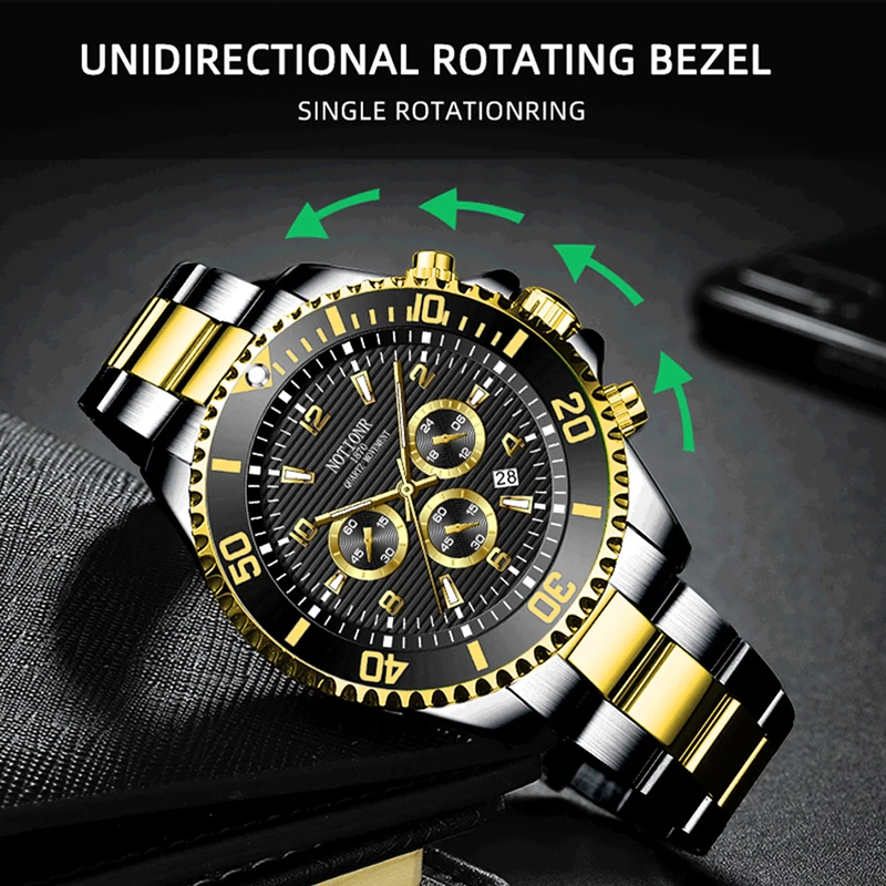 NOTIONR Fashion Men's Watches for Men Stainless Steel Quartz Wristwatch Man Business Watch Luminous Clock montre homme