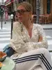 Fashion Lace Up Sequins Patchwork Coat Women Chic V Neck Long Sleeves Loose Jacket 2024 Autumn New Lady High Street Outerwears 2