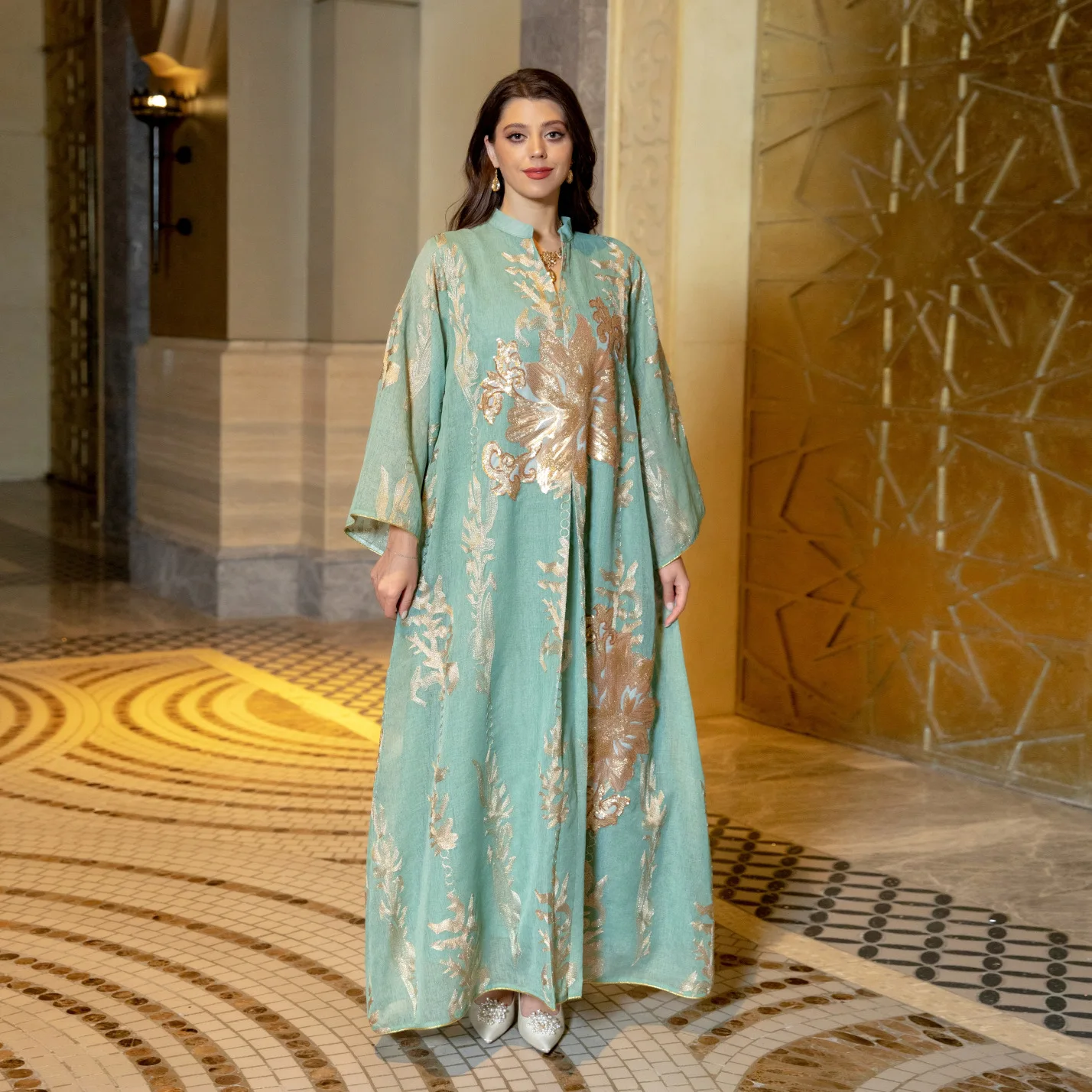 Sequins Embroidered Abaya Dress For Women Moroccan Kaftan Turkey Arabic Jalabiya White Islamic Ethnic Robe 2023 Eid New
