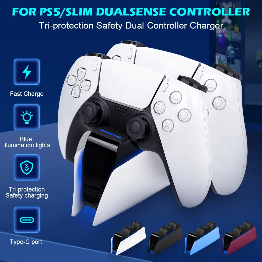 PS5 컨트롤러 충전 스탠드 스테이션, 듀얼 고속 충전기 도크, 듀얼 센스 무선 컨트롤러, LED 충전 표시