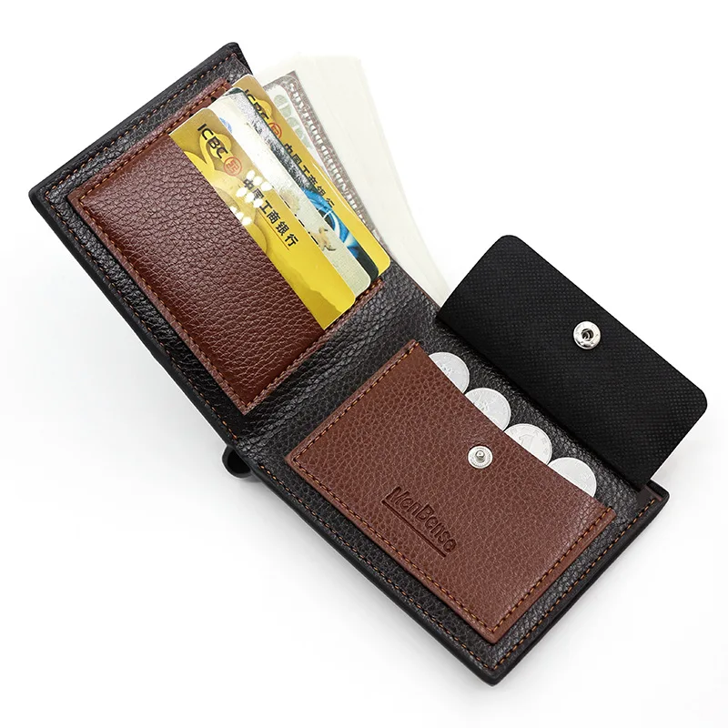 Purse Male Korean Frosted Men's Short Wallet PU leather Fashion Change Bag Large Capacity Multi card ID Bag Letter Men's Wallet