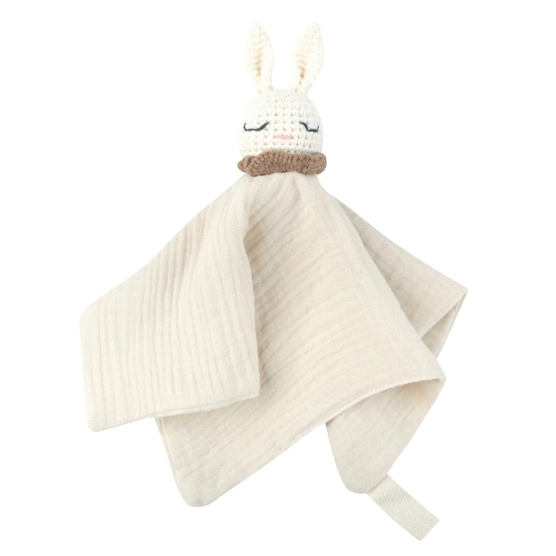 Infant Soother Bib Mood Appease Bib Knitted Rabbit Charm Security Blanket for Boy Girl Multifunction Pacify Handkerchief