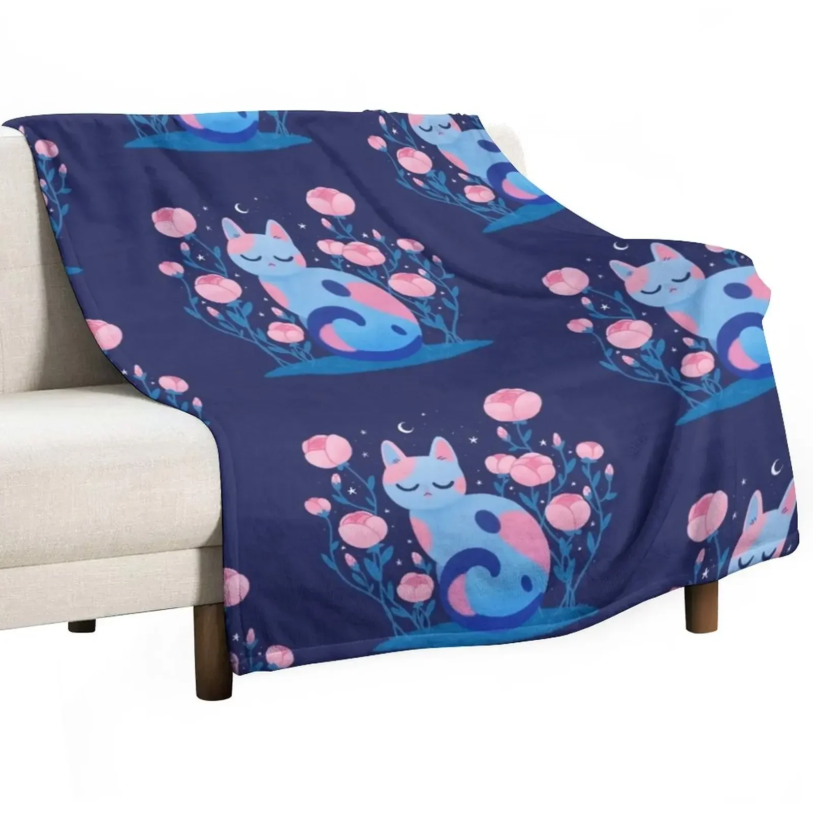 

Peony cat Throw Blanket Loose Soft Big Soft Cute Plaid Blankets