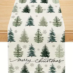 Festive Rectangular Christmas Table Runner with Red Trees and Snowflake Design for 33x183cm (B)