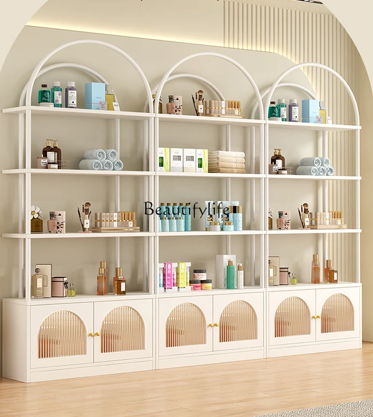 

Cream Style Cosmetics Display Cabinet Glass Door Shelf